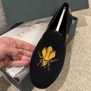 ZALO BEE Buzzy Black Yellow Needlepoint Insect Slip On Flats Loafer Stitched NEW